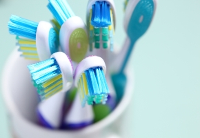Toothbrushes in a mug